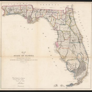 Map of the State of Florida showing the progress of the surveys accompanying annual report of Commissioner Genl Land Office