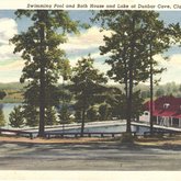 Postcard of Swimming pool and bath house at Lake and Dunbar Cave, Clarksville, Tenn.