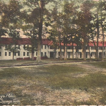 Color tinted photograph of the exterior of the Epperson Springs Hotel.