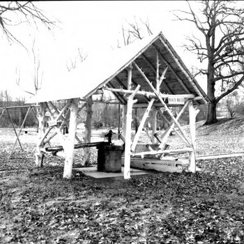 A water pump house at Black Water Spring in Red Boiling Springs, Tennessee.