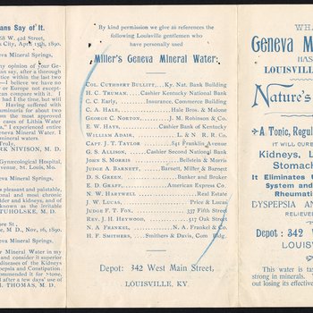 Pamphlet for "Geneva Mineral Water"