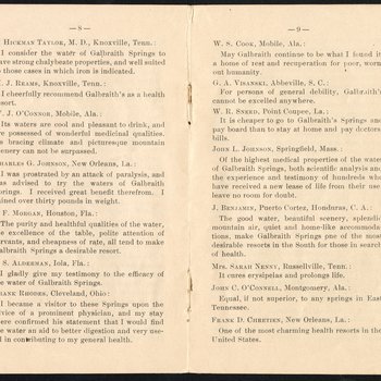 Galbraith Springs pamphlet, testimonials