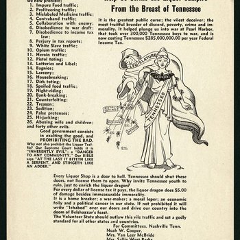 Help Us Strike the Liquor Vampire From the Breast of Tennessee broadside, after 1941