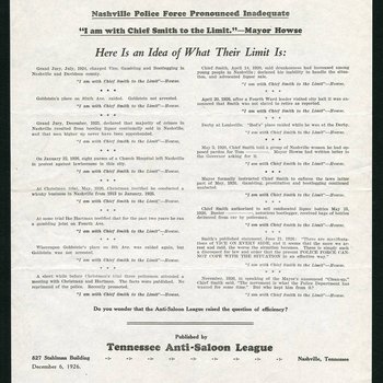 Nashville Police Force Pronounced Inadequate, Nashville, Tennessee, December 6, 1926