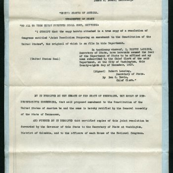 Senate Joint Resolution No. 1, Nashville, Tennessee, January 8, 1919, 2