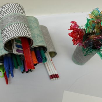 Desk Organizers & Blooms from a Bottle, 2018, overhead-view