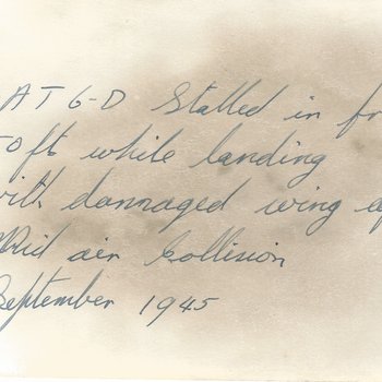 Watters Jim Course 25 Image 6 Reverse of image 4 with explanation of AT-6 crash Sept 1945