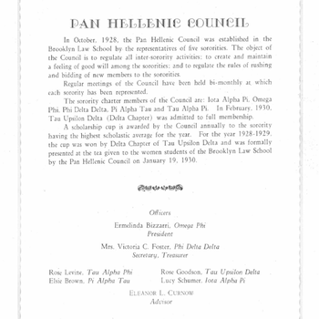 1930: Pan Hellenic Council Note