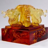 Glass dragon sculpture by Tittot, 2018 gift to the President's Office from Mien-Chie Hung, PhD [angled view]