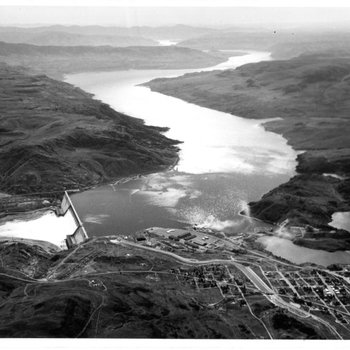 Aerial View of Grand Coulee Dam and Columbia River