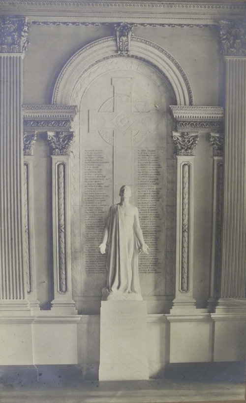 1915 - The Lost: photograh of memorial statute of fallen soliders at  Osgoode Great Library.
