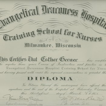 Evangelical Deaconess Hospital Training School for Nurses diploma, 1925 March 31