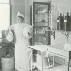 Student nurse in hospital supply room, 1913