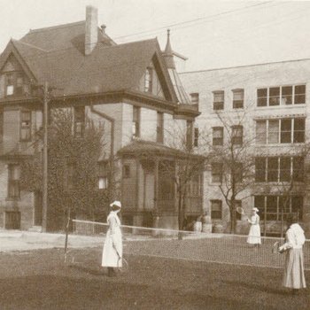Student nurses playing badminton, 1923