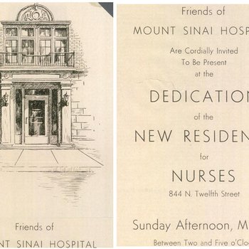 Mount Sinai Hospital, New Residence for Nurses dedication invitation