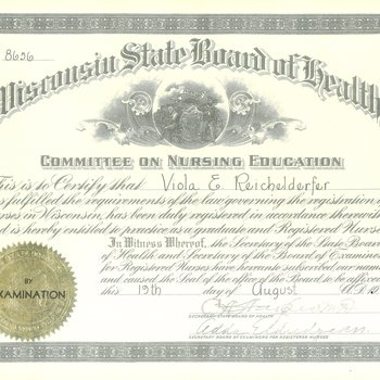 Registered nurse certificate, 1931 August 19