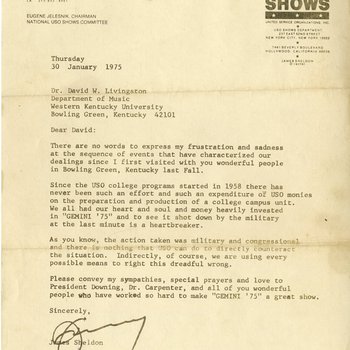 Gemini 75 Letter re: USO Tour