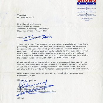 Gemini 75 Letter re: USO Show