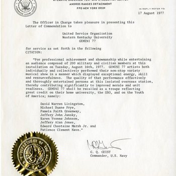Gemini 77 Letter of Commendation