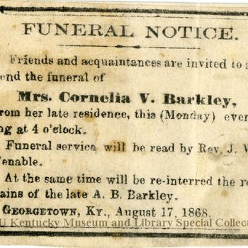 Mrs. Cornelia V. Barkley Funeral Notice