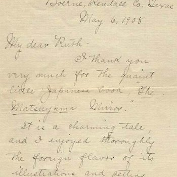 Johnston's letter to Ruth Clement, May 6, 1908 page 1