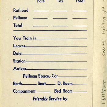L&N Railroad Ticket Envelope, Reverse
