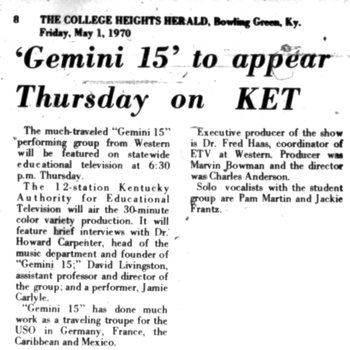Gemini 15 to Appear Thursday on KET