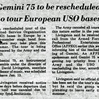 Gemini 75 to be Rescheduled to Tour European USO Bases