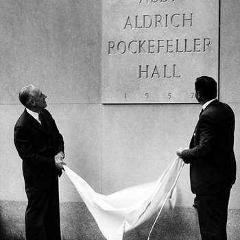 Detlev Bronk and David Rockefeller at the Abby Aldrich Hall dedication ceremony, 1959