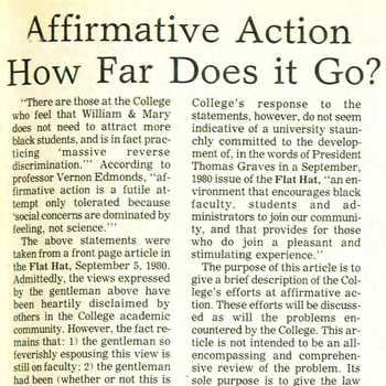 "Affirmative Action: How Far Does It Go?"