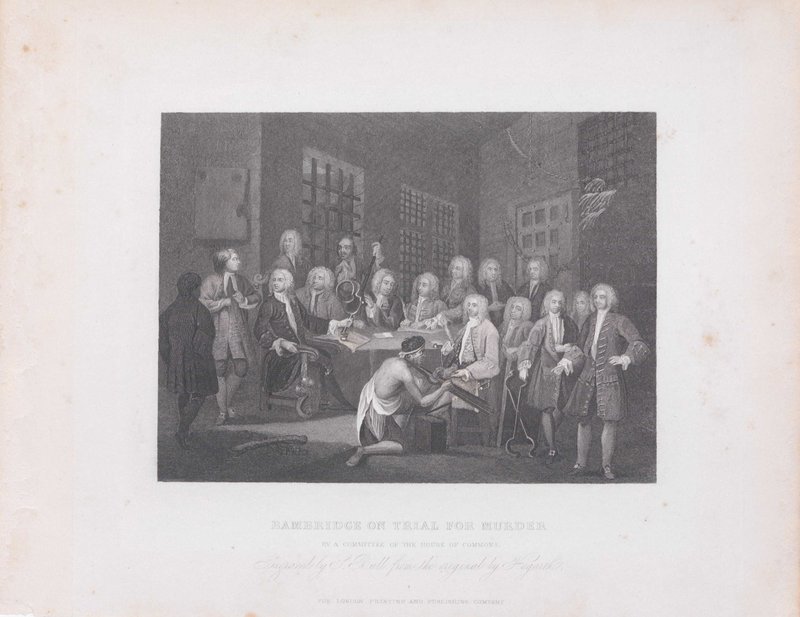 Bambridge on Trial for Murder by a Committee of the House of Commons, 1803 Thomas Cook, approximately 1744-1818, engraver  William Hogarth, 1697-1764, artist  Facsimile print by the London Printing and Publishing Company