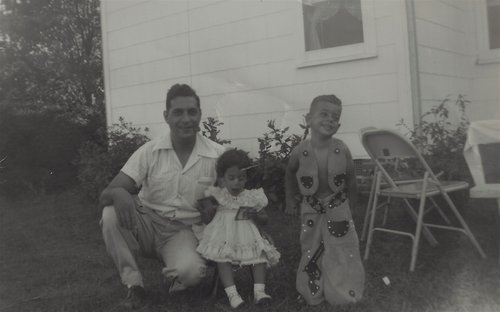 Mary, brother Mike, and father, mid-1950s, Greenville