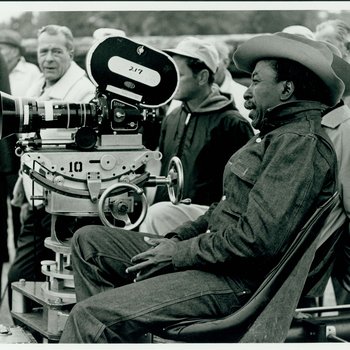 Gordon Parks sits behind a movie camera on location for "The Learning Tree" in Bourbon and Linn counties, Kansas 3