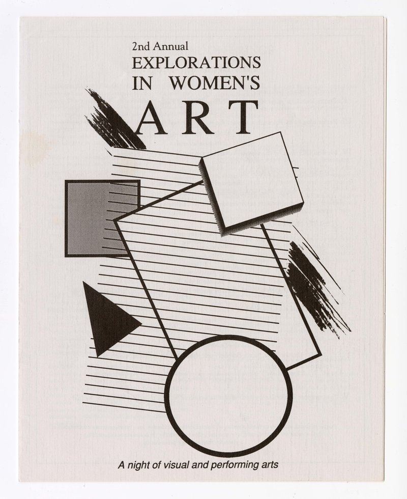 Program for the second annual “Explorations in Women’s Art” sponsored by the UNF Women’s Center, the Women’s Resource Network, and the Jacksonville chapter of the National Organization of Women. (1988)