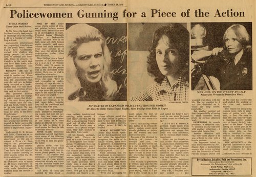 1973 Florida Times-Union and Journal article about Dr. Rasche’s work in expanding roles for women in policing and criminal justice.
