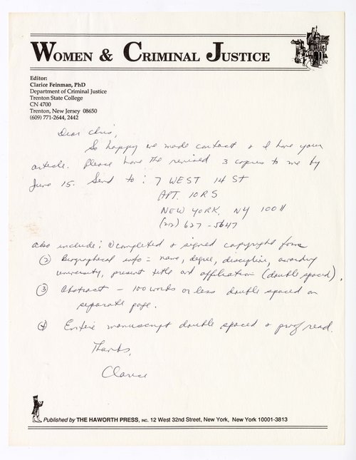Article written by Dr. Rasche for volume 1 number 2 of the academic journal Women and Criminal Justice. (1990)