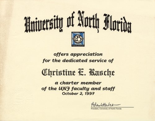 Service Recognition awards for Dr. Rasche’s tenure at the University of North Florida.