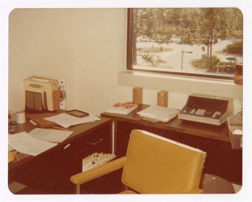 Dr. Rasche’s office in the new Criminal Justice area (1970s) “my desk area”