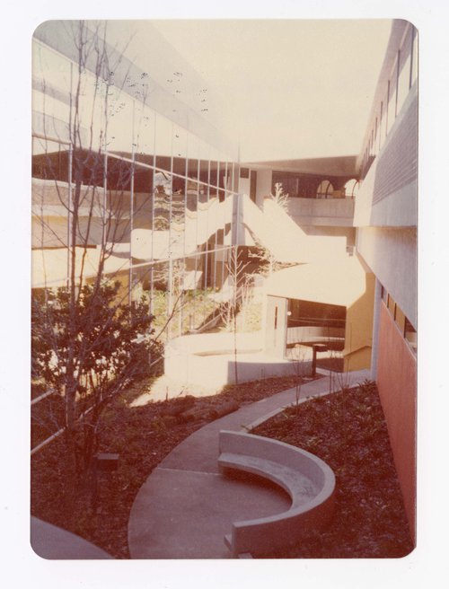 Courtyard separating the two halves of the building that housed the Criminal Justice program (1970s)