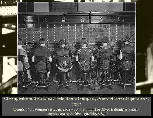 Chesapeake and Potomac Telephone Company. View of row of operators, 1927.