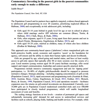 Commentary: Investing in the poorest girls in the poorest communities early enough to make a difference