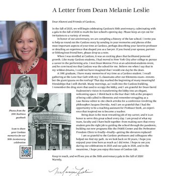 Dean Melanie Leslie Reflects on Cardozo’s Legacy