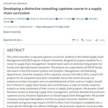 Developing a Distinctive Consulting Capstone Course in a Supply Chain Curriculum