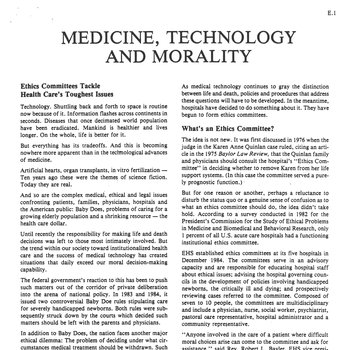 "Medicine, Technology, and Morality," 1984