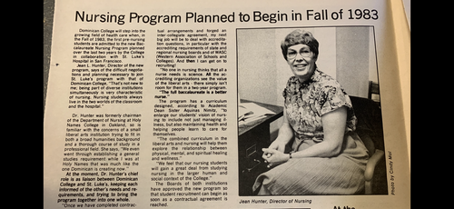 Nursing Program Planned to Begin in Fall of 1983 Collection Box, Dominican University of California Archives, San Rafael, CA.