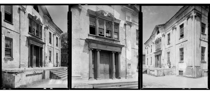 Black and white photos of the facade of the Medical College&#x27;s original building in 1937