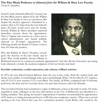"The First Black Professor to (Almost) Join the William & Mary Law Faculty"