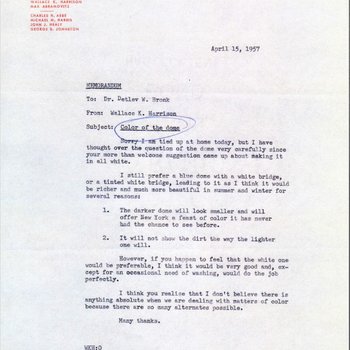 Letter from W. Harrison to D. Bronk, 1957
