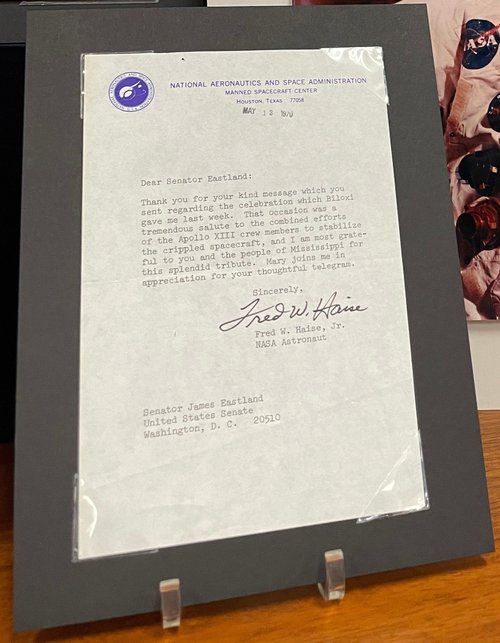 Letter from Fred Haise to Sen. James Eastland