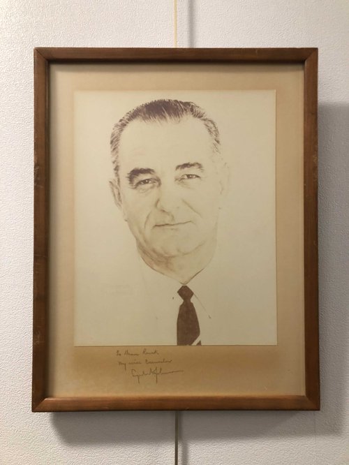 Lyndon B. Johnson framed photograph, signed to Dean Rusk